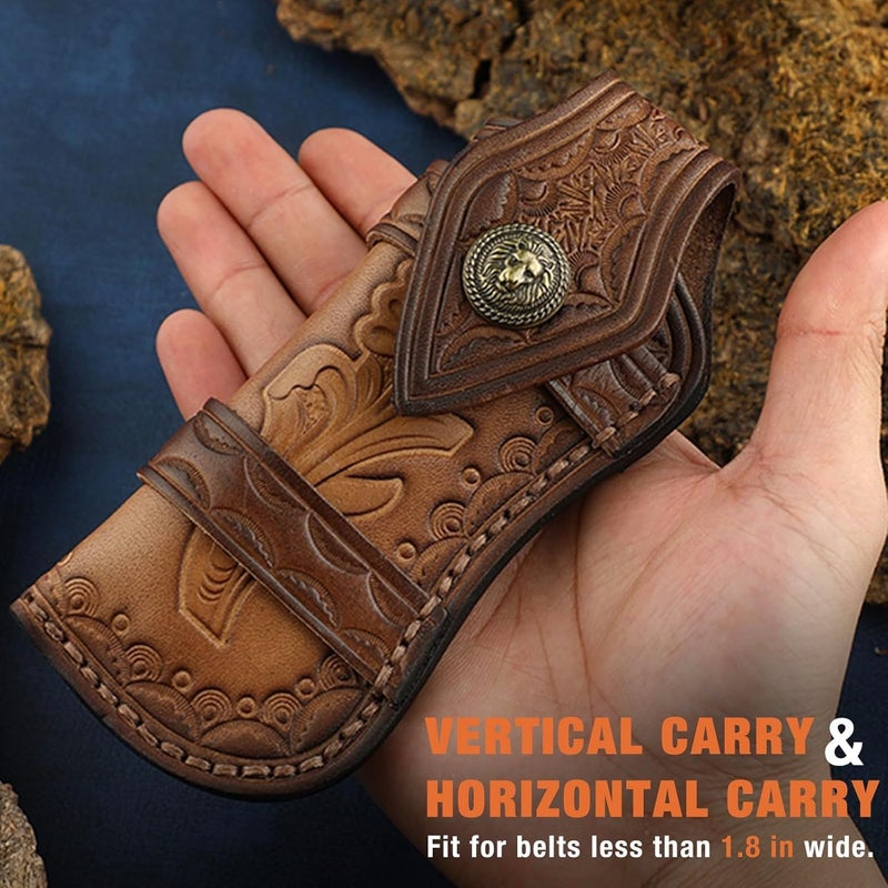Omesio Pocket Knife Sheath, 5" Horizontal Knife Sheath for Belt, EDC Organizer Folding Knife Leather Sheaths, Small Belt Pouch Holder for Men - Image 4